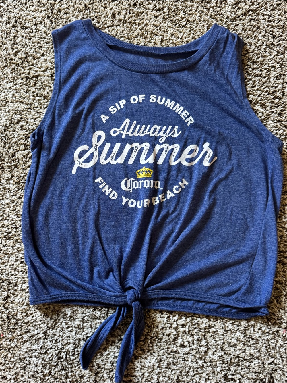Corona Navy Tie-Front Summer Graphic Tank